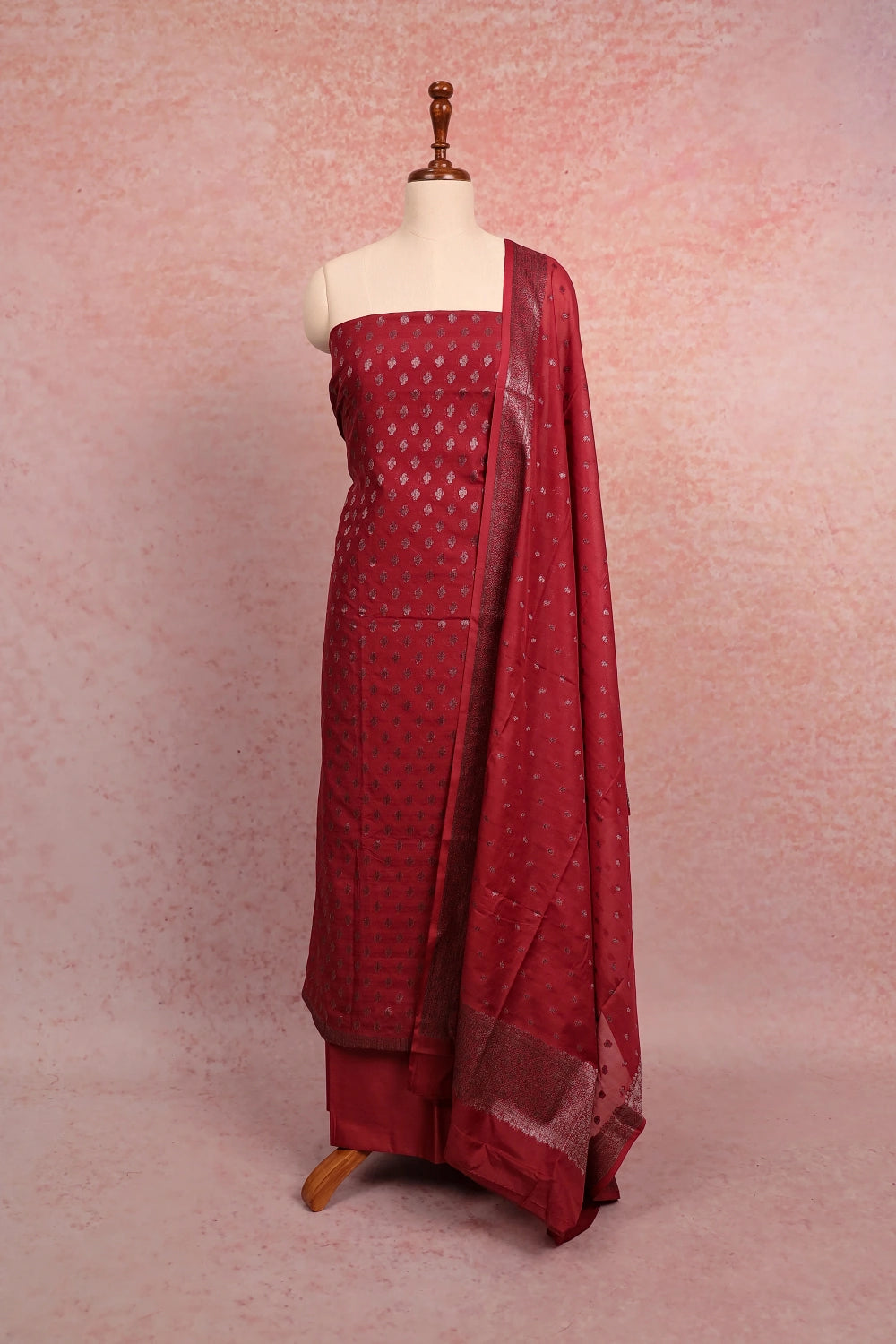 Maroon Semi Silk Banarasi Design Unstitched Churidhar Material