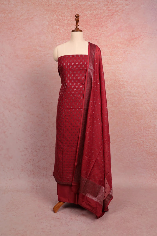 Maroon Semi Silk Banarasi Design Unstitched Churidhar Material