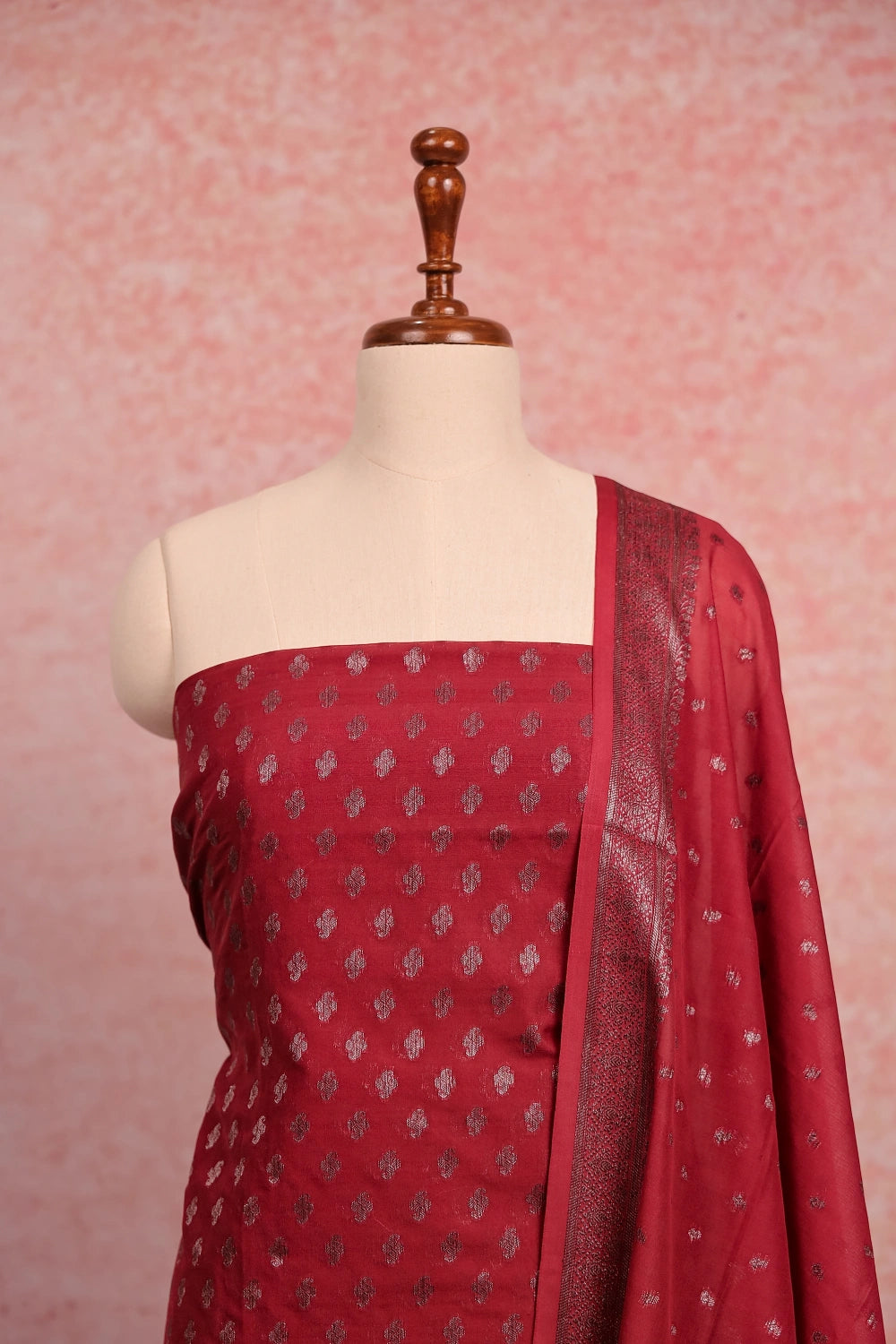 Maroon Semi Silk Banarasi Design Unstitched Churidhar Material