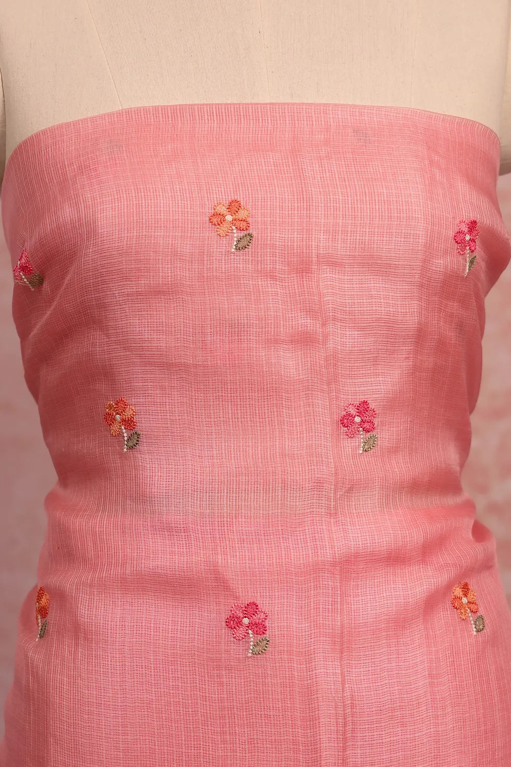 Pink Kota Embroidery Unstitched Churidhar Material