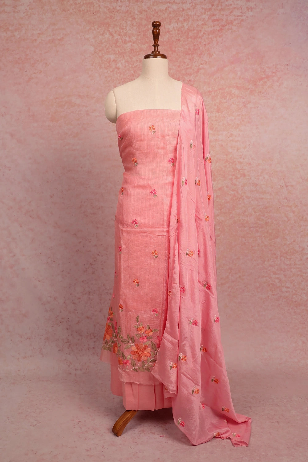 Pink Kota Embroidery Unstitched Churidhar Material