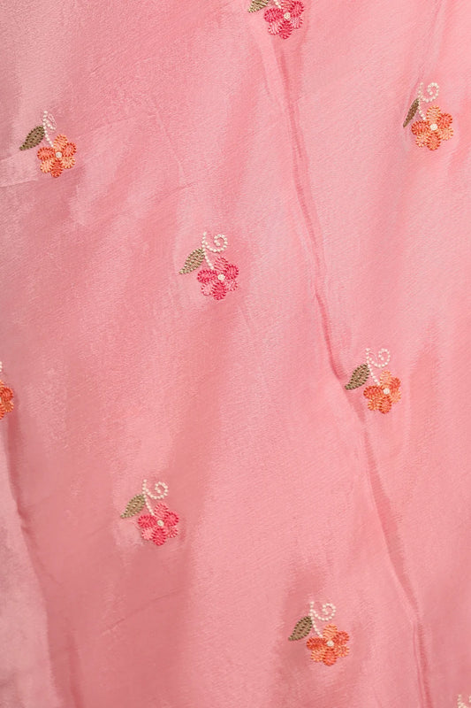 Pink Kota Embroidery Unstitched Churidhar Material