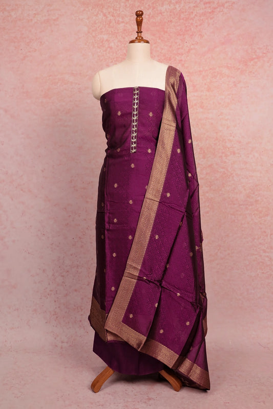 Purple Semi Banarasi Butta Unstitched Churidhar Material