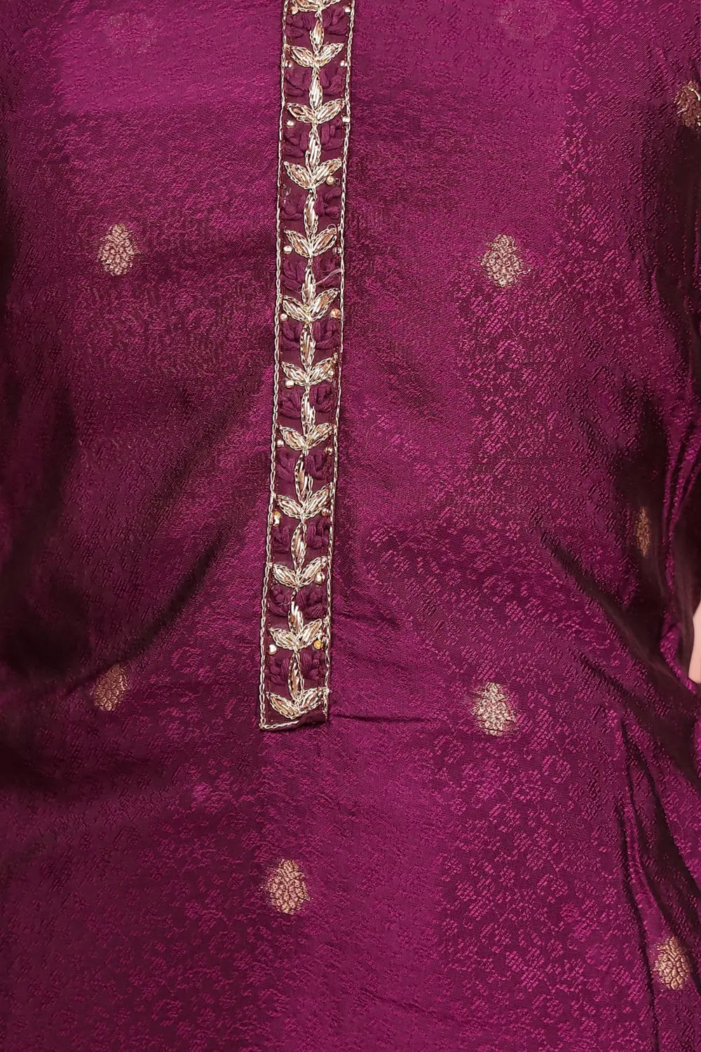 Purple Semi Banarasi Butta Unstitched Churidhar Material