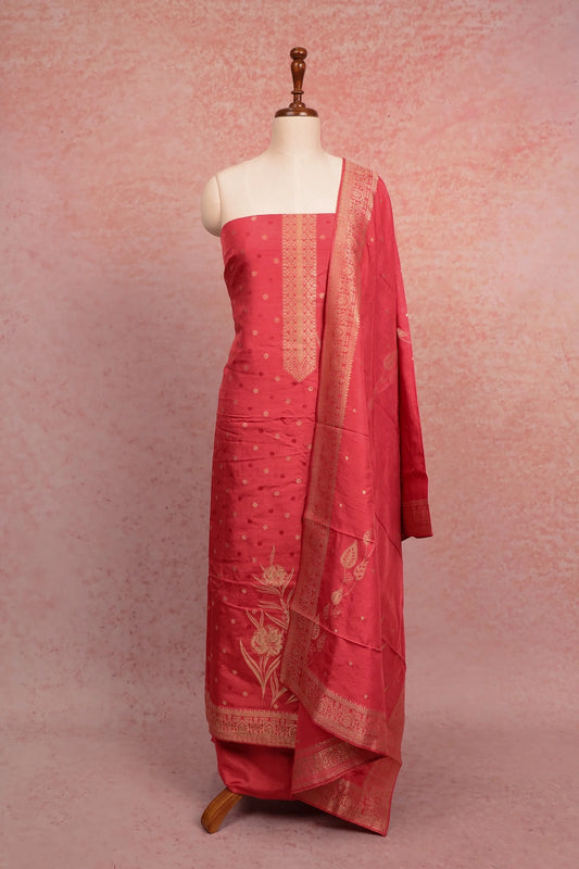 Dark Peach Banarasi Butta Unstitched Churidhar Material