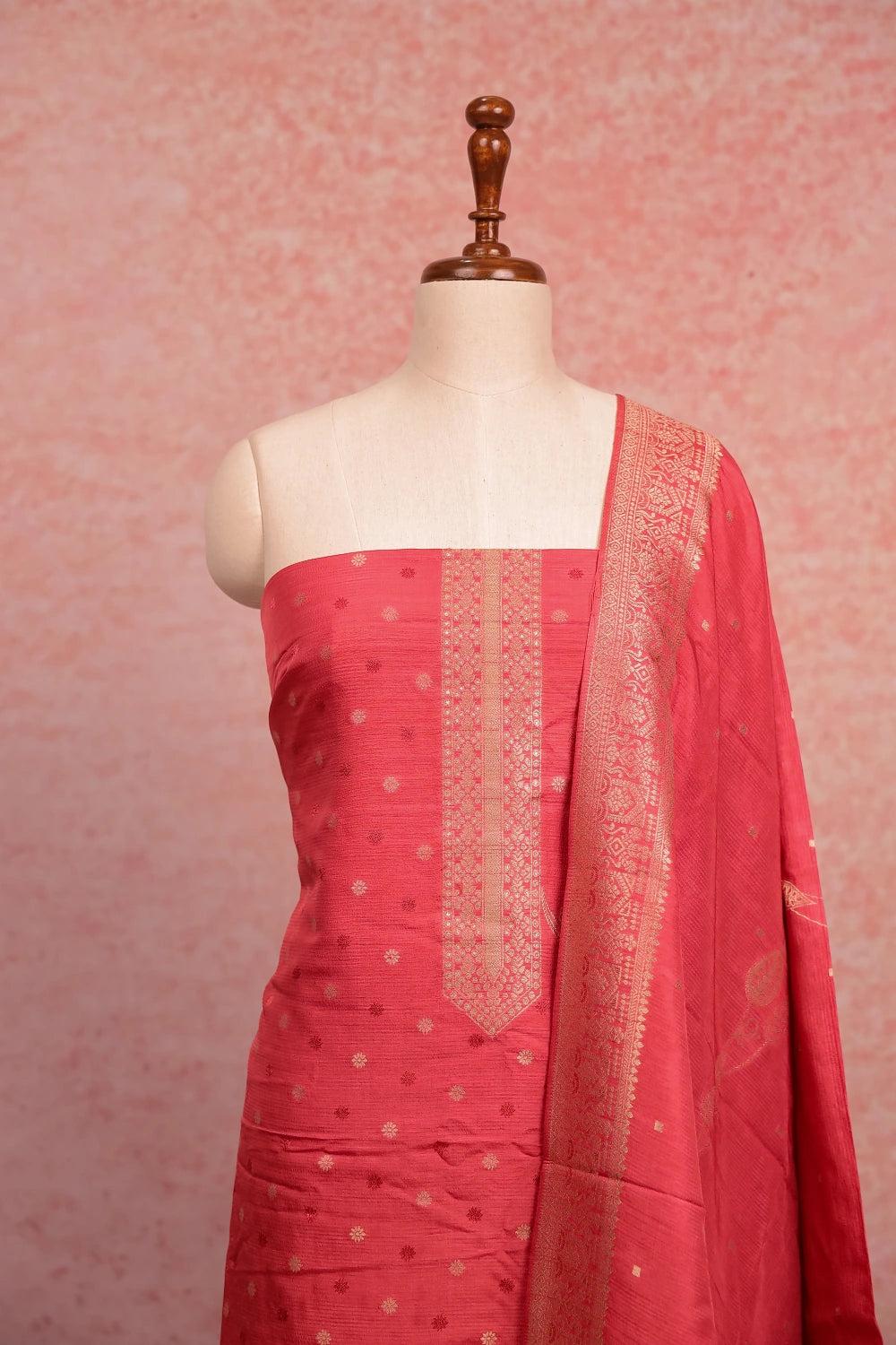 Dark Peach Banarasi Butta Unstitched Churidhar Material
