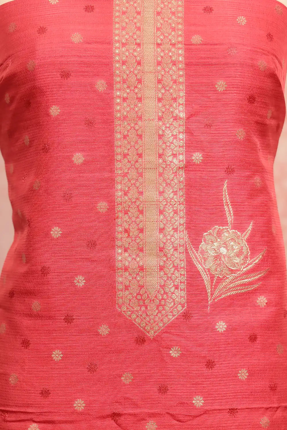 Dark Peach Banarasi Butta Unstitched Churidhar Material