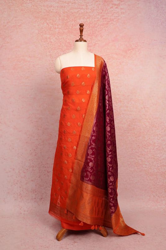Orange Banarasi Butta Unstitched Churidhar Material