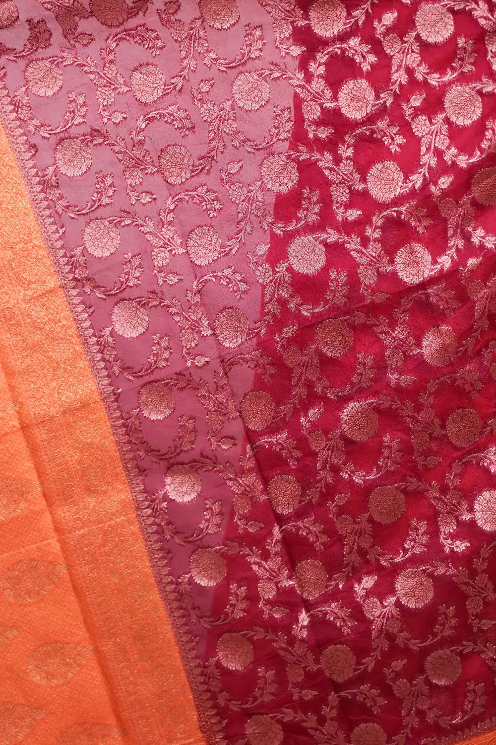 Orange Banarasi Butta Unstitched Churidhar Material