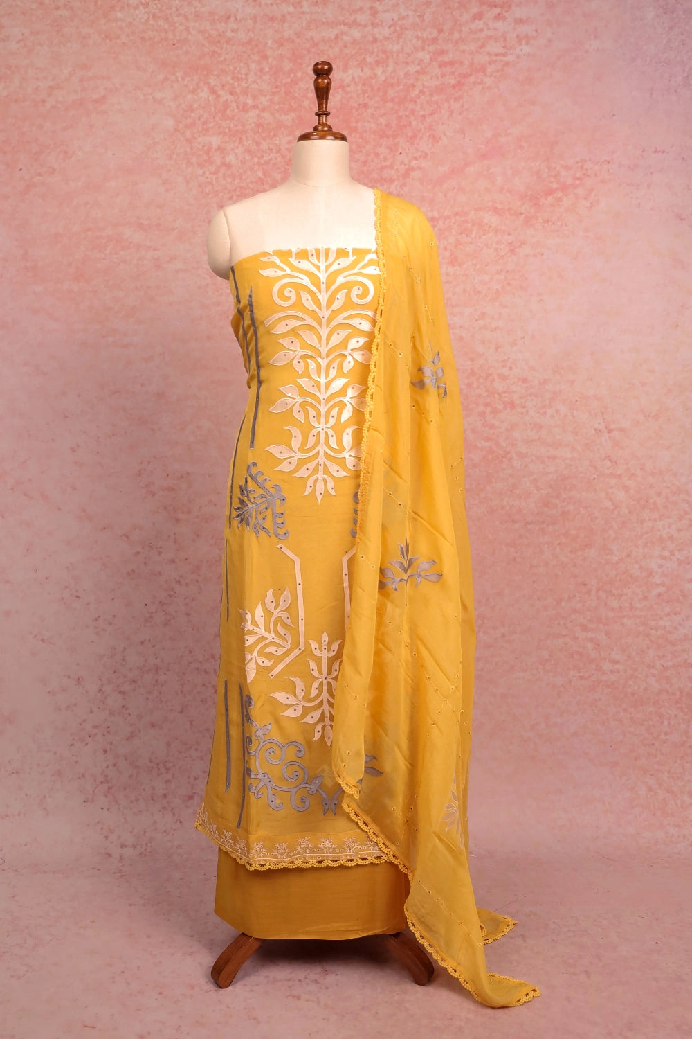 Yellow Organza Embroidery Unstitched Churidhar Material
