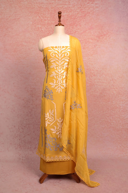 Yellow Organza Embroidery Unstitched Churidhar Material