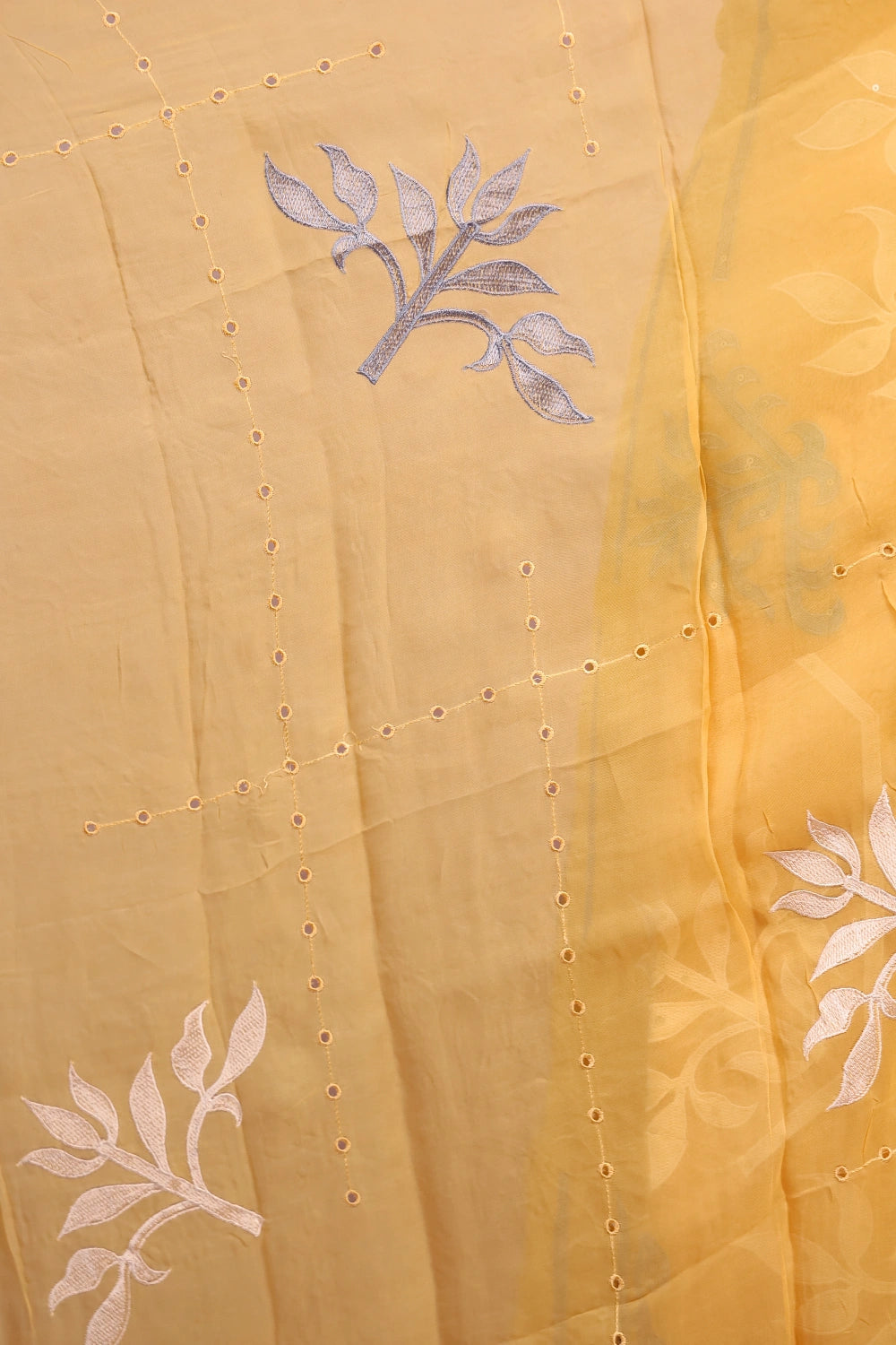 Yellow Organza Embroidery Unstitched Churidhar Material