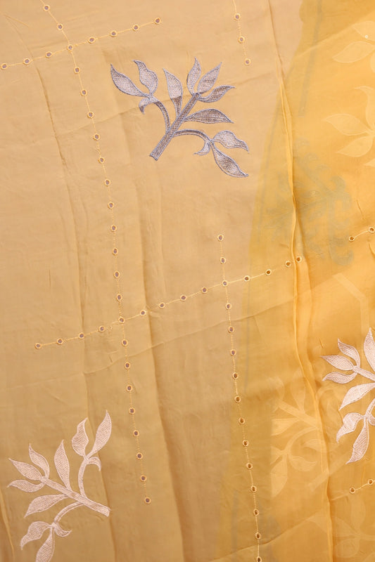 Yellow Organza Embroidery Unstitched Churidhar Material