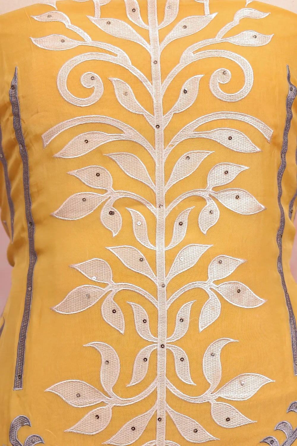 Yellow Organza Embroidery Unstitched Churidhar Material