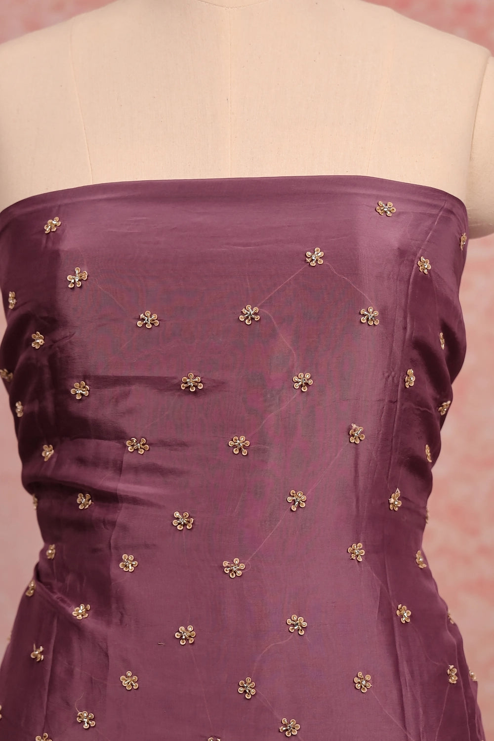 Lavender Shimmer Organza Beads Butta Unstitched Churidhar Material