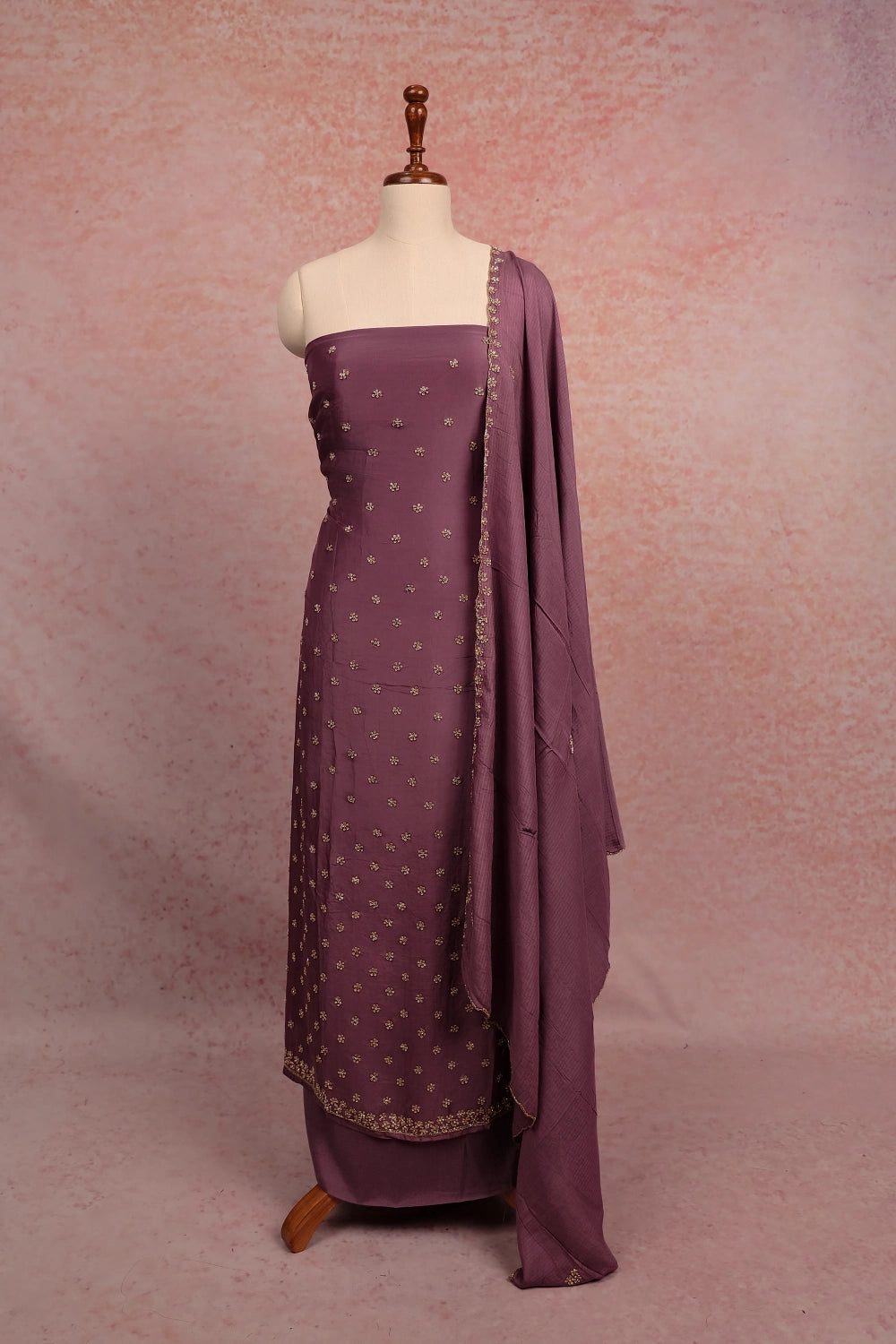 Lavender Shimmer Organza Beads Butta Unstitched Churidhar Material