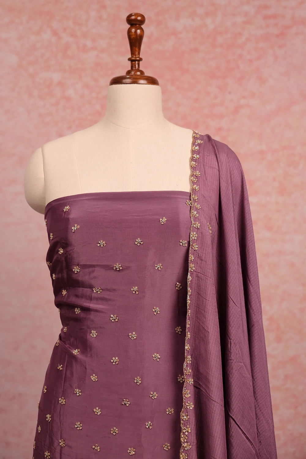Lavender Shimmer Organza Beads Butta Unstitched Churidhar Material