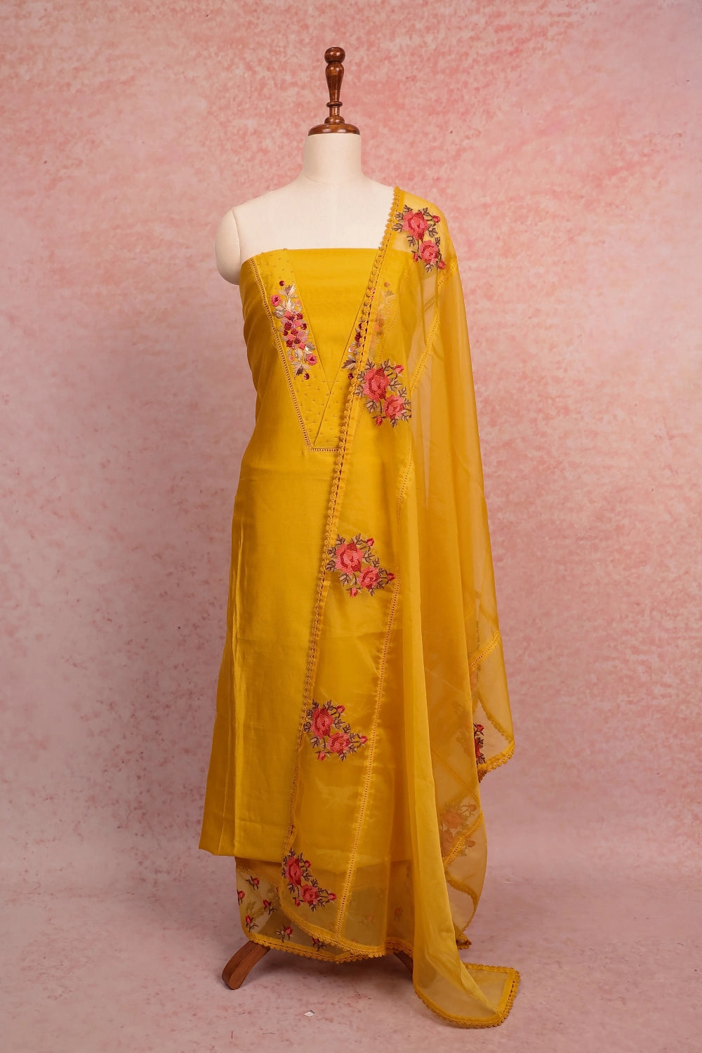 Yellow Chanderi Plain Body Unstitched Churidhar Material