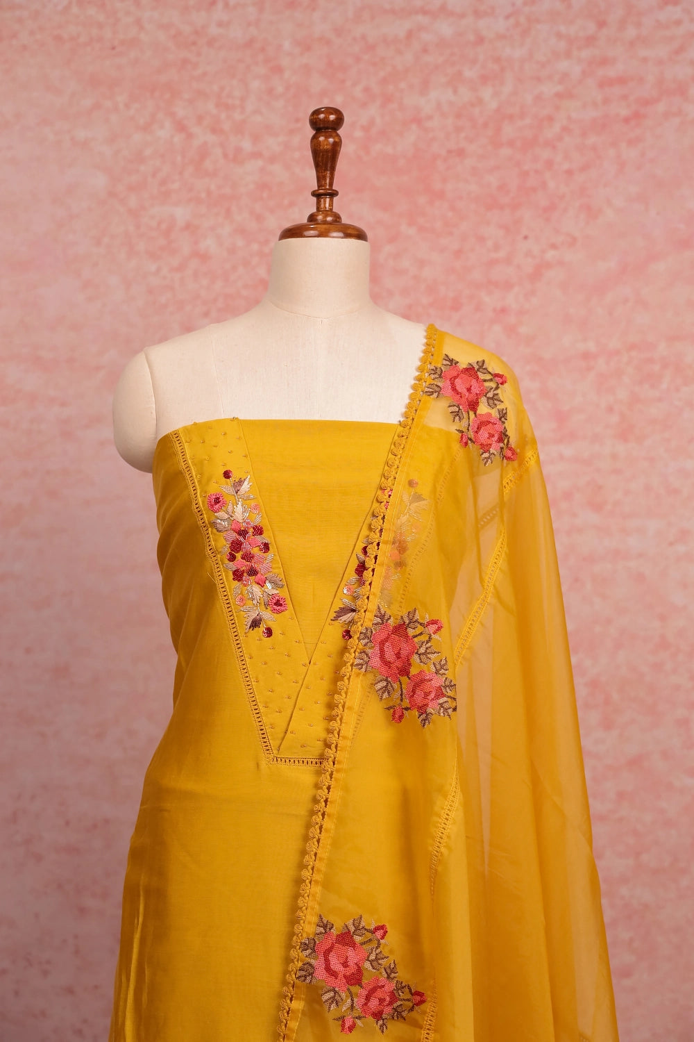 Yellow Chanderi Plain Body Unstitched Churidhar Material