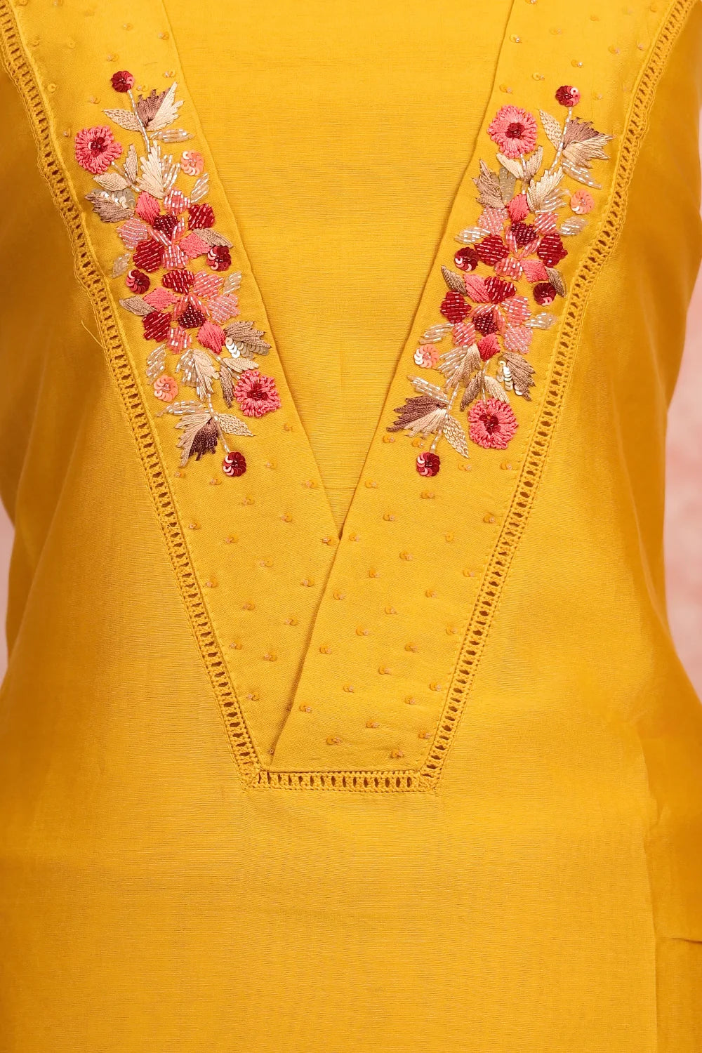 Yellow Chanderi Plain Body Unstitched Churidhar Material