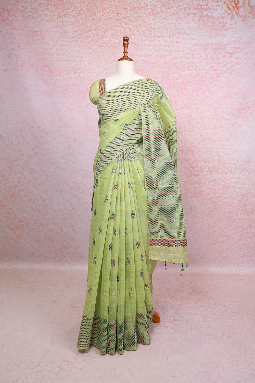 Light Green Semi Jute Saree