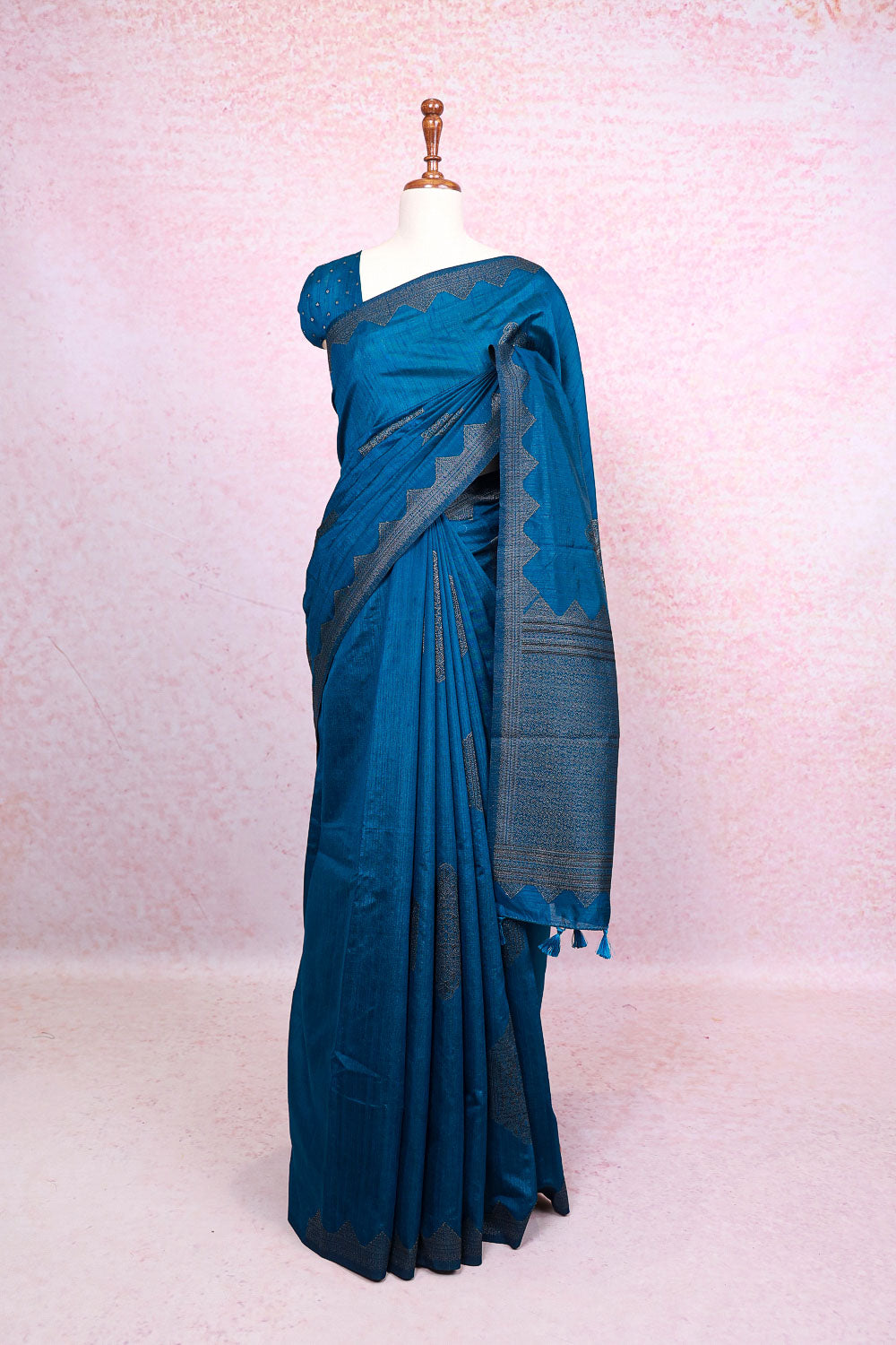 Blue Semi Jute Saree
