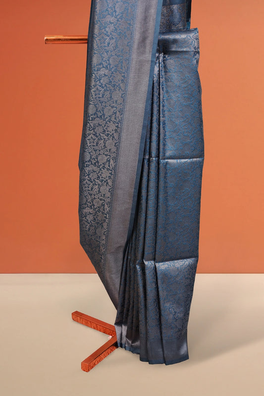 Teal Blue Jute Banarasi Saree
