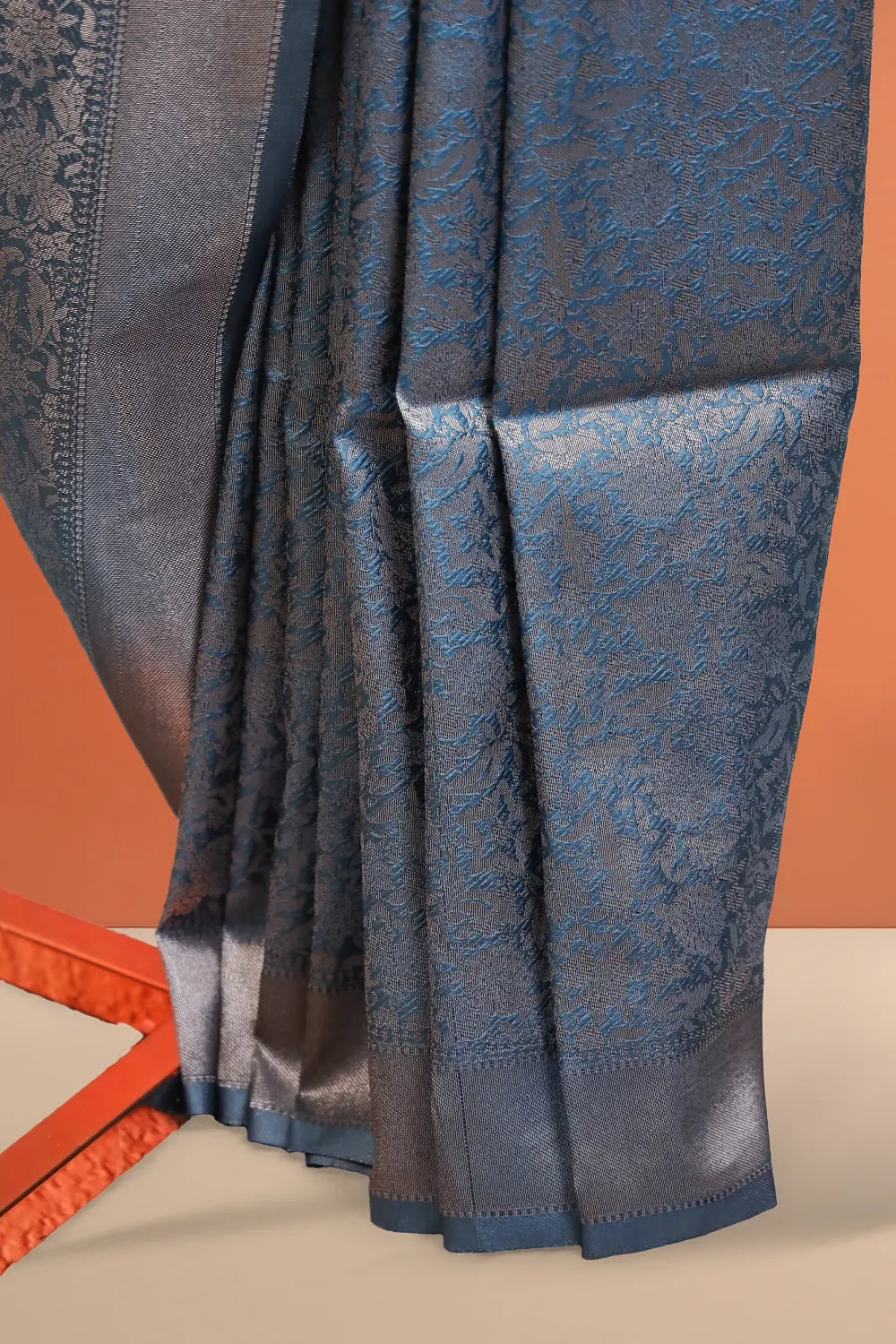 Teal Blue Jute Banarasi Saree