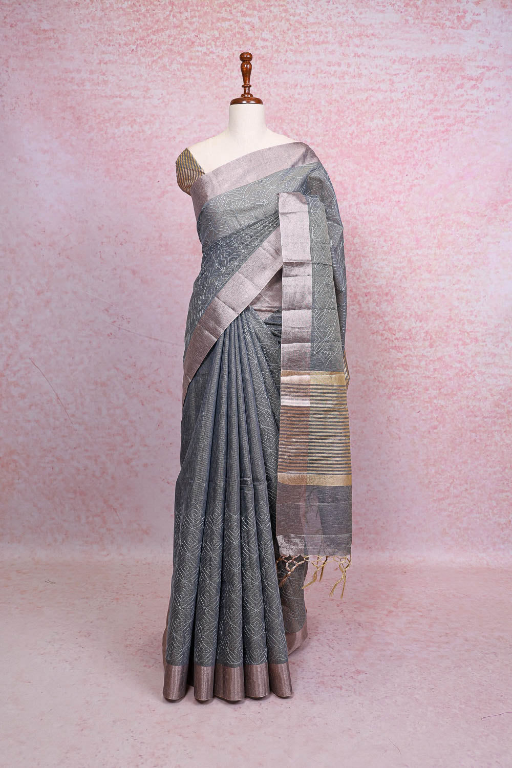 Ash Semi Tissue Saree