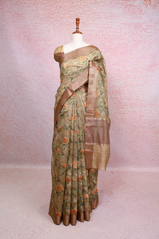 Cream Semi Tussar Saree - Seematti