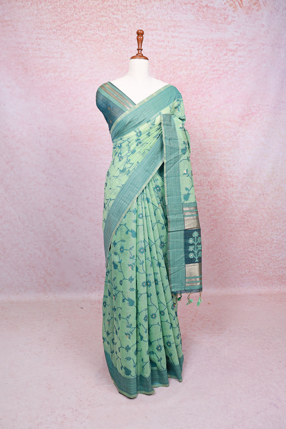 Light Green Semi Jute Saree
