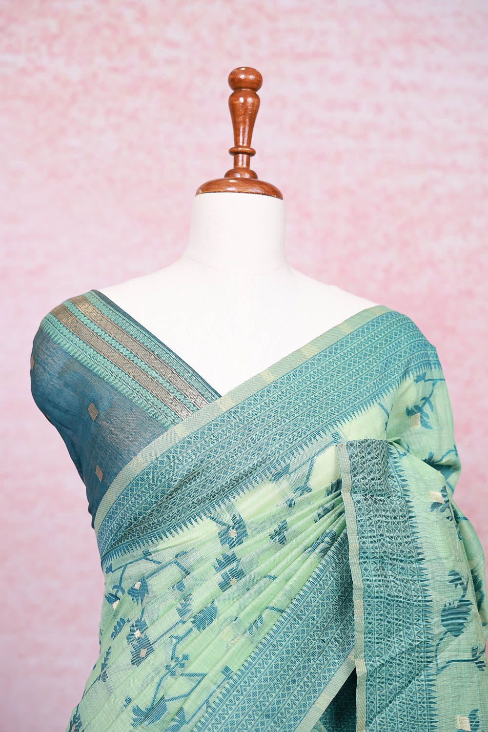 Light Green Semi Jute Saree