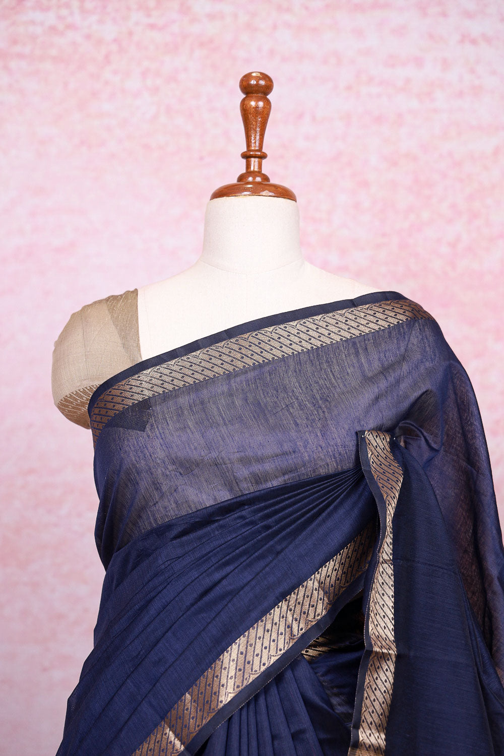 Navy Blue Cotton Silk Saree