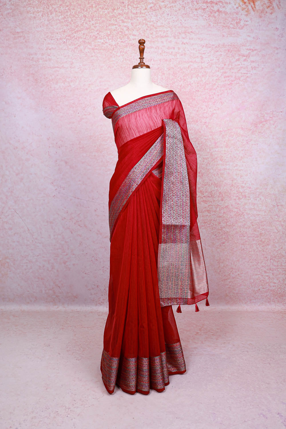 Maroon Semi Jute Saree