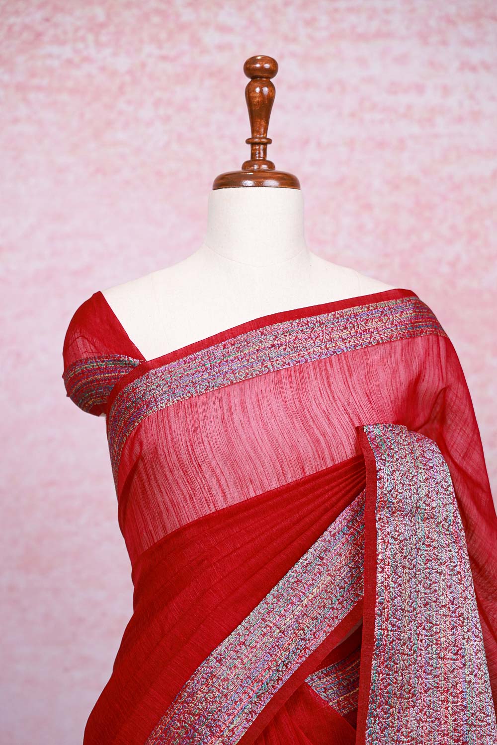 Maroon Semi Jute Saree
