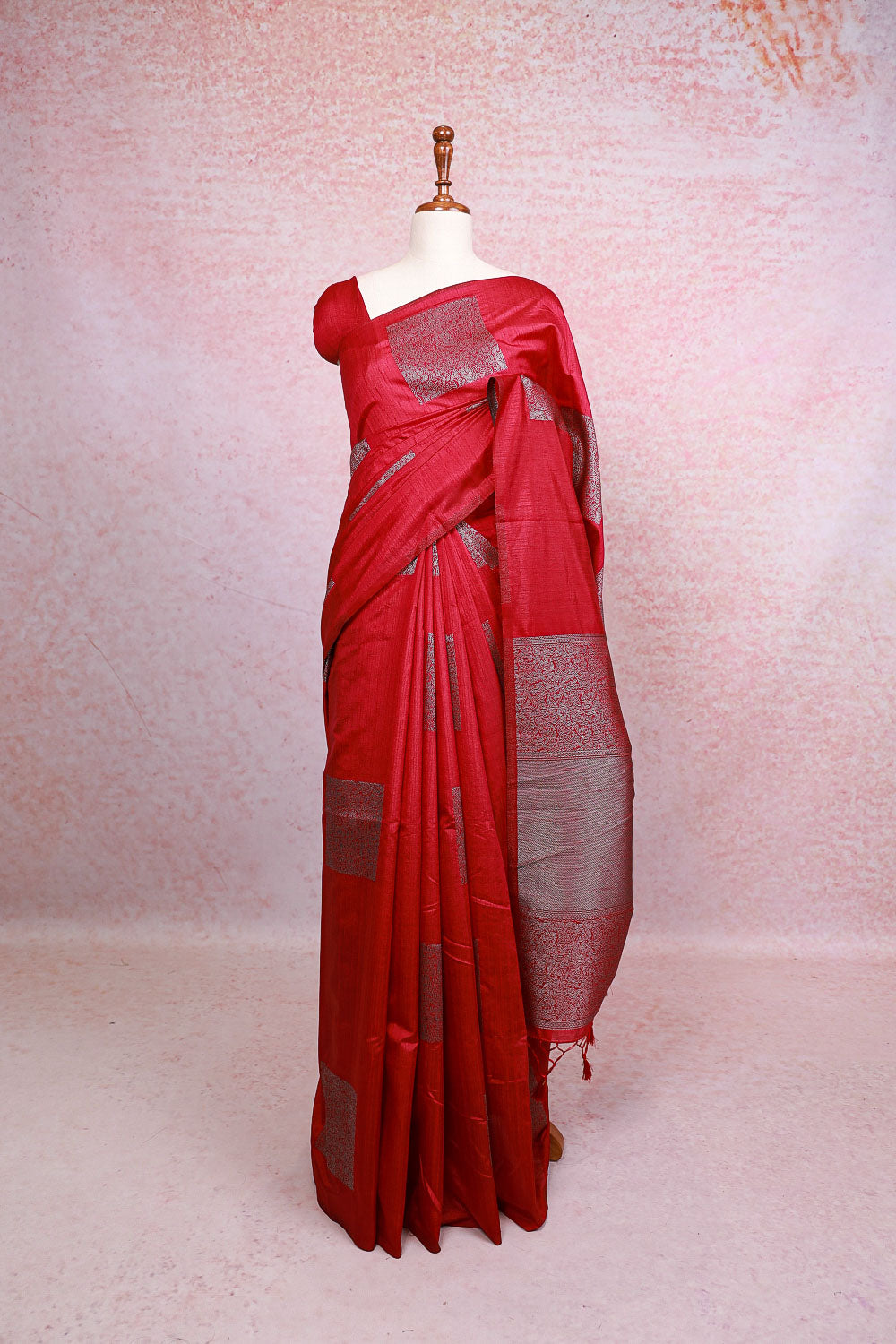 Wine Red Semi Jute Saree