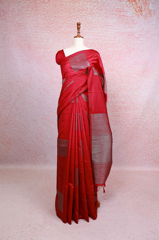 Wine Red Semi Jute Saree - Seematti