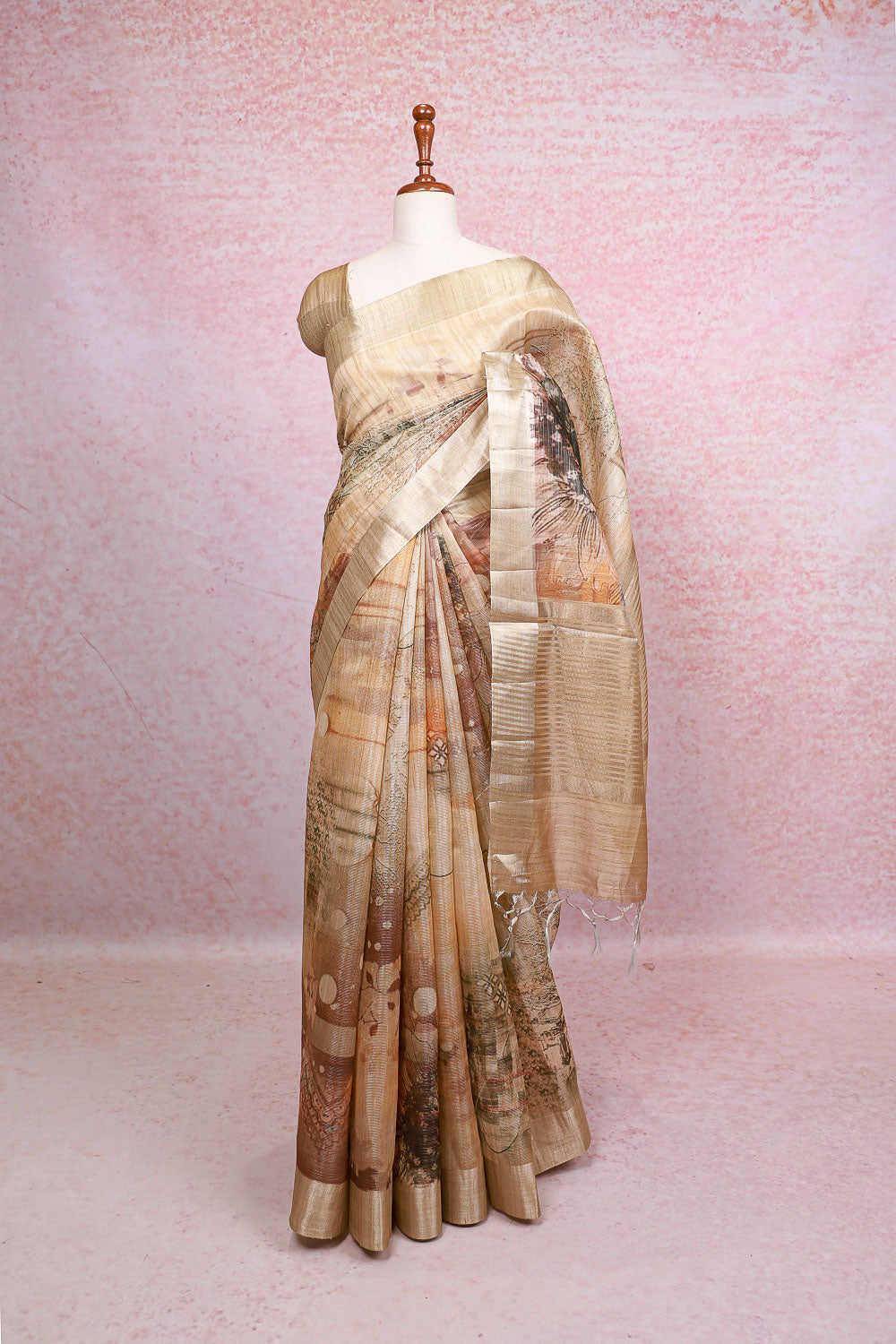 Cream Semi Tissue Saree