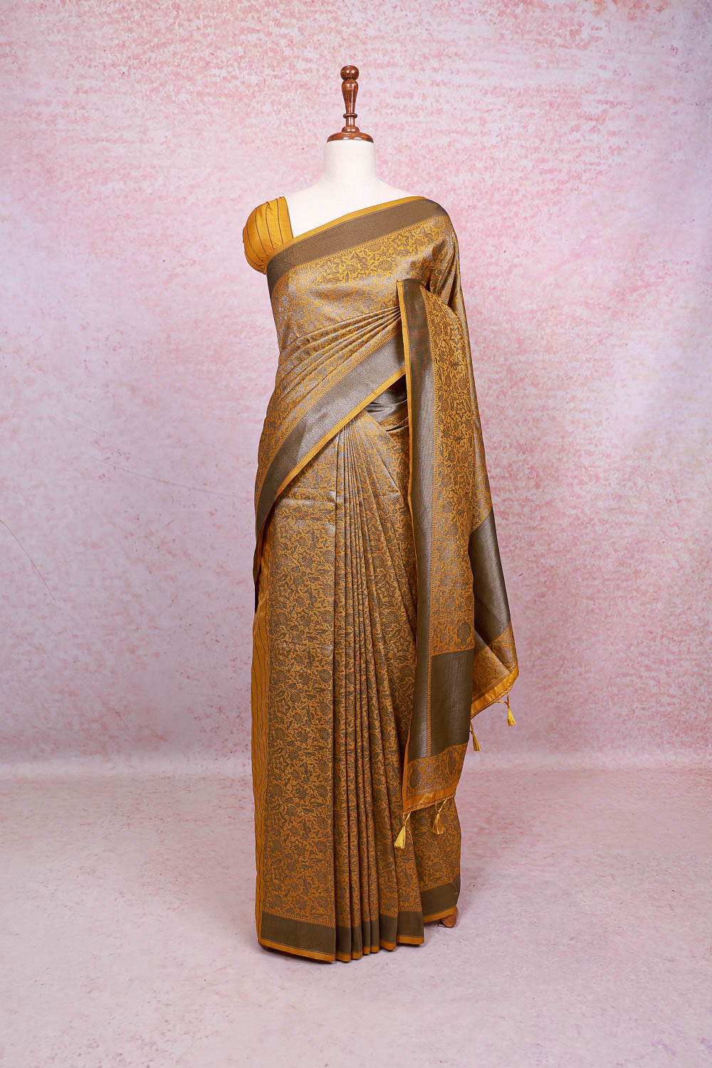 Mustard Yellow Semi Jute Saree - Seematti