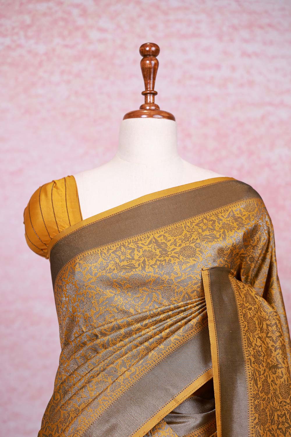 Mustard Yellow Semi Jute Saree - Seematti