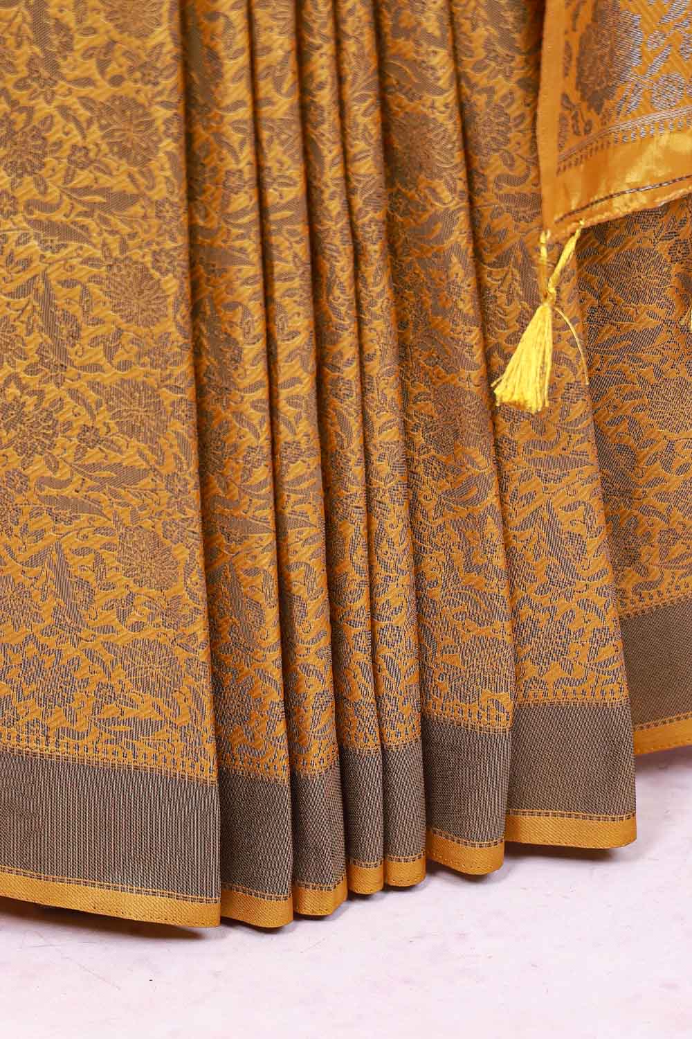 Mustard Yellow Semi Jute Saree - Seematti