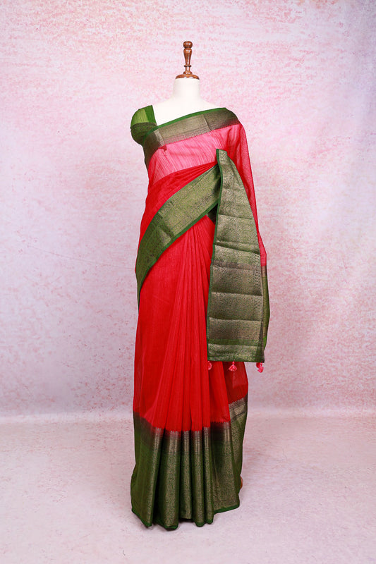 Magenta Semi Jute Saree