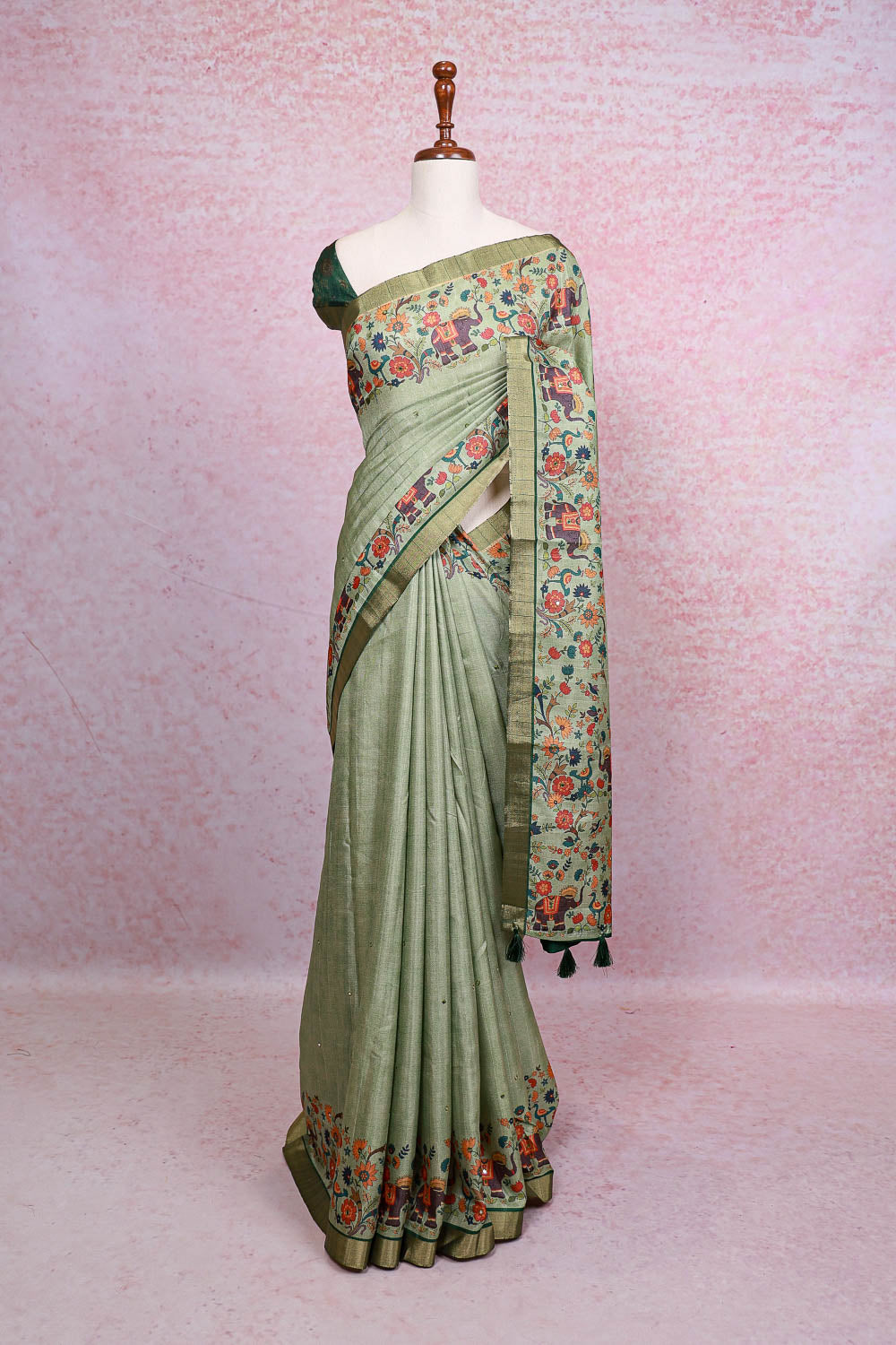 Green Semi Tussar Saree
