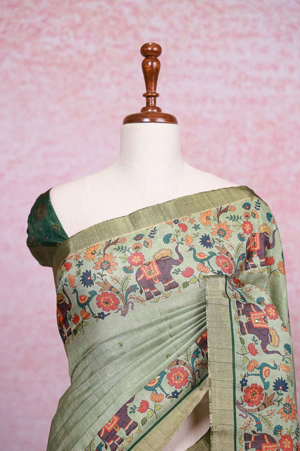 Green Semi Tussar Saree