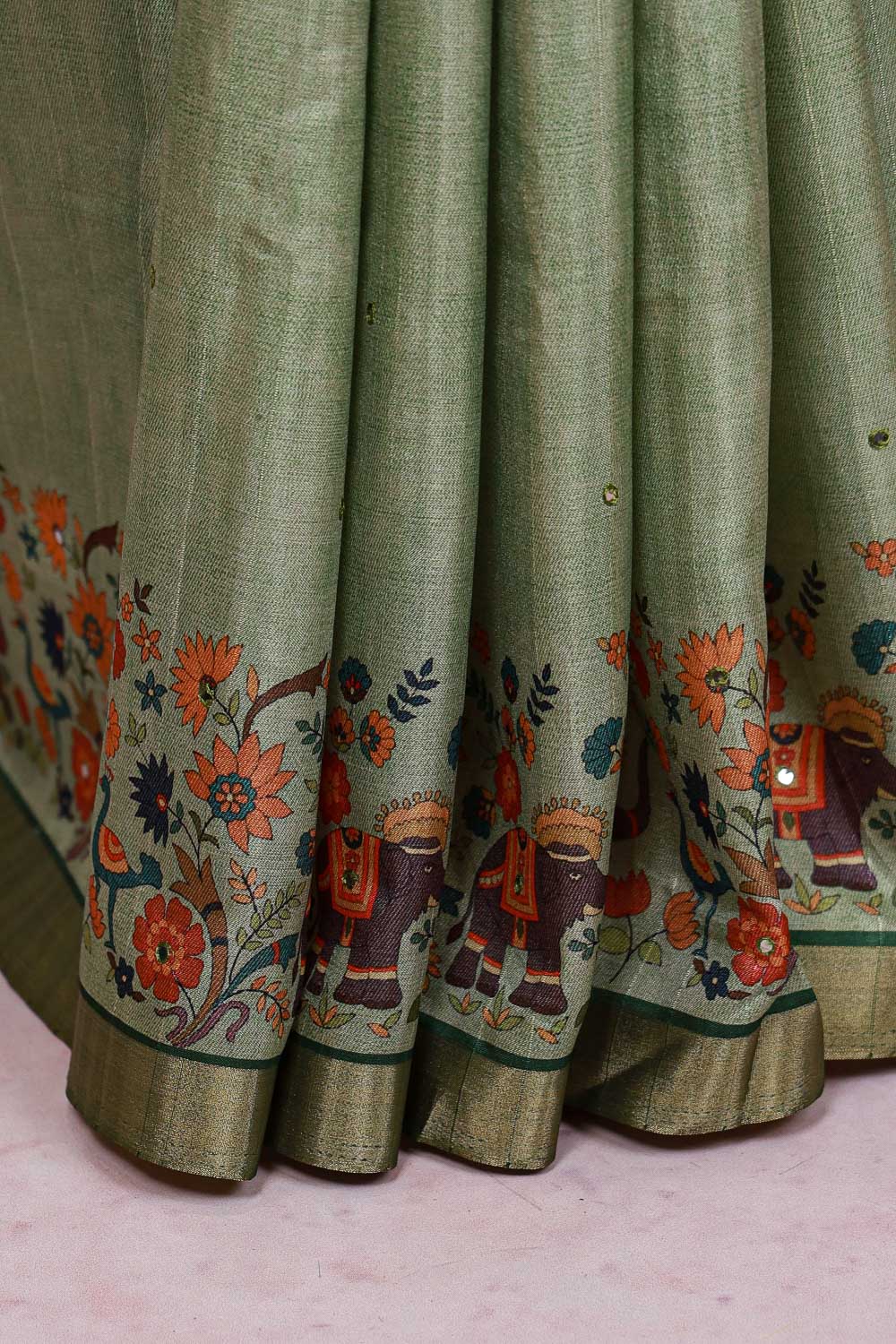 Green Semi Tussar Saree