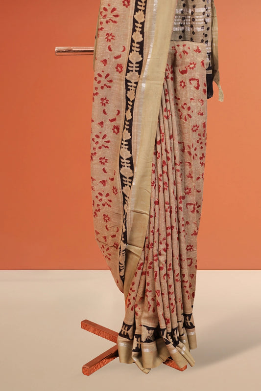 Moss Green Semi Linen Saree