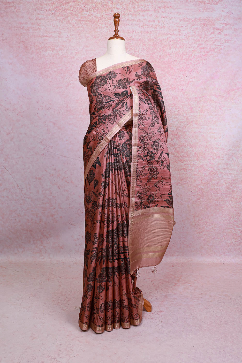 Onion Pink Semi Tussar Saree