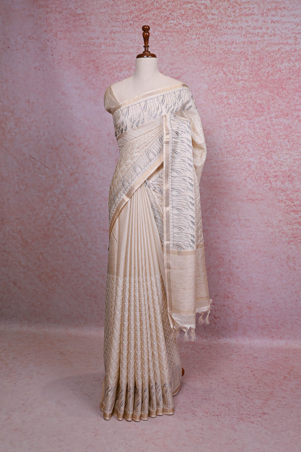 Cream Semi Jute Saree