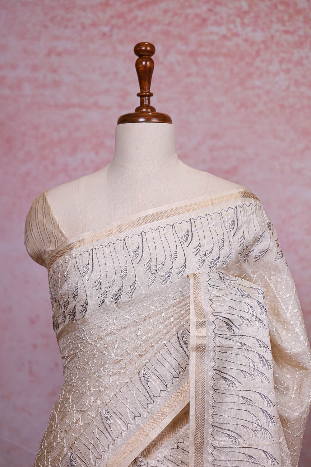 Cream Semi Jute Saree