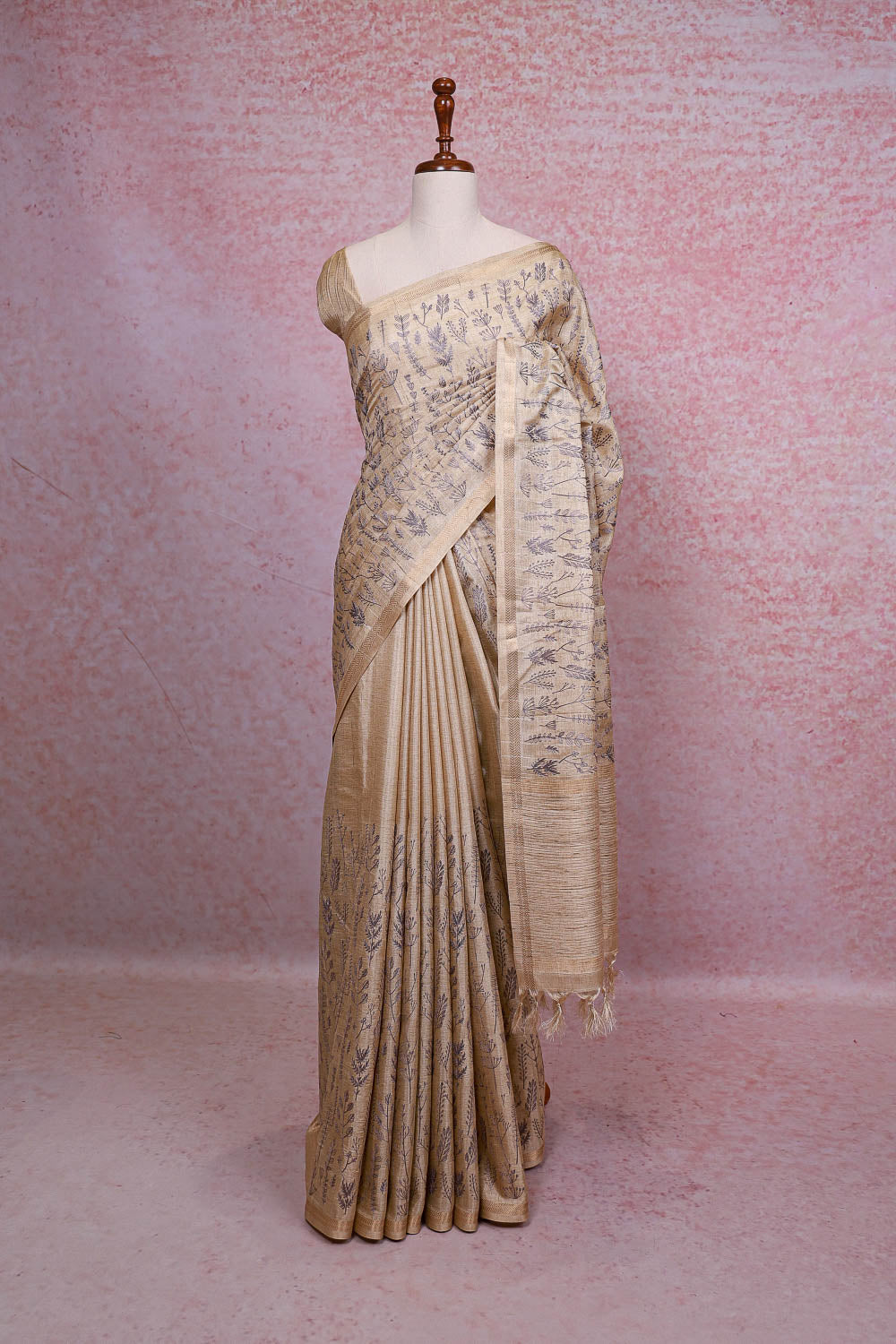 Cream Semi Jute Saree